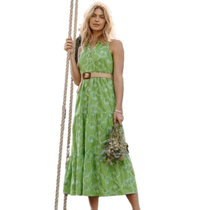 J. Jill Tiered Midi Dress Green Eyelet Button Up Sleeveless 2X